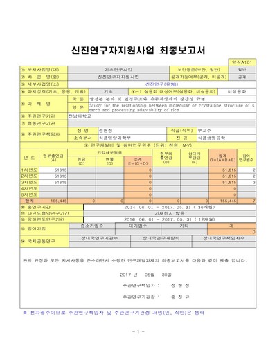쌀전분 분자 및 결정구조와 가공적성과의 상관성 규명 [전자자료]