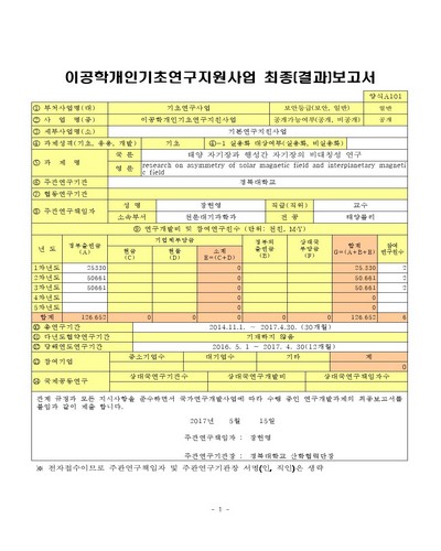 태양 자기장과 행성간 자기장의 비대칭성 연구 [전자자료]
