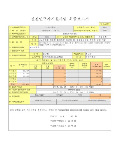 나노구조를 이용한 플라즈몬 기반의 3D 초고도해상도 현미경 방법 개발 [전자자료]
