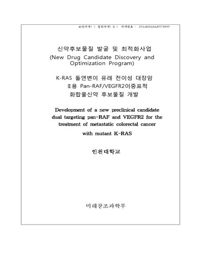 K-RAS 돌연변이 유래 전이성 대장암 치료용 Pan-RAF/VEGFR2 이중표적 화합물신약 후보물질 개발 [전자자료]